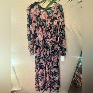 Navy and pink floral dress